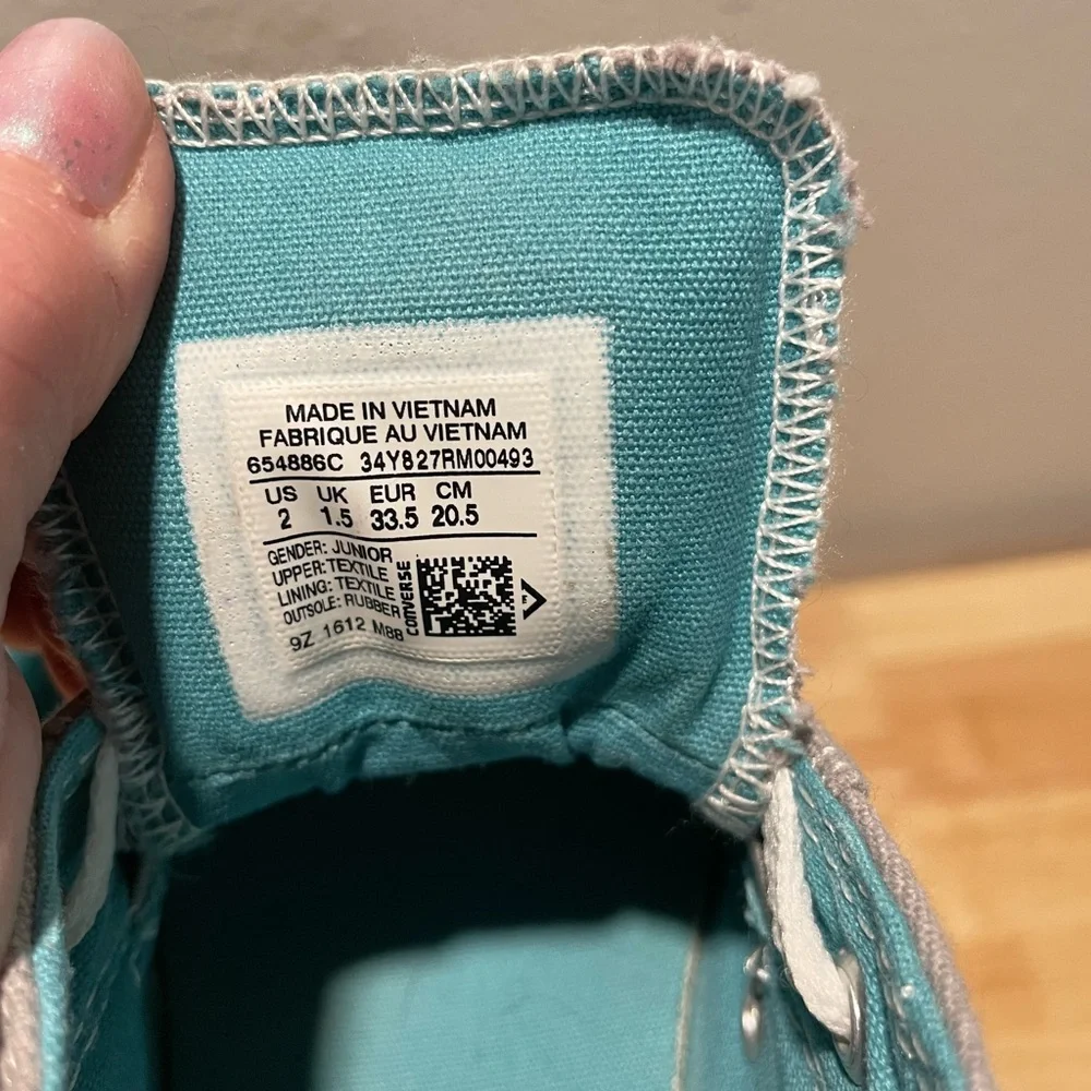 Converse “Chuck Taylor” Kids Gray and Teal Sneakers - Size 2 - EUC